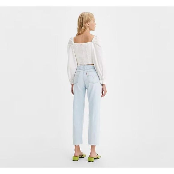 Levi’s Wedgie Straight Ripped Waistband Jeans light indigo destructed blue new - Picture 4 of 14